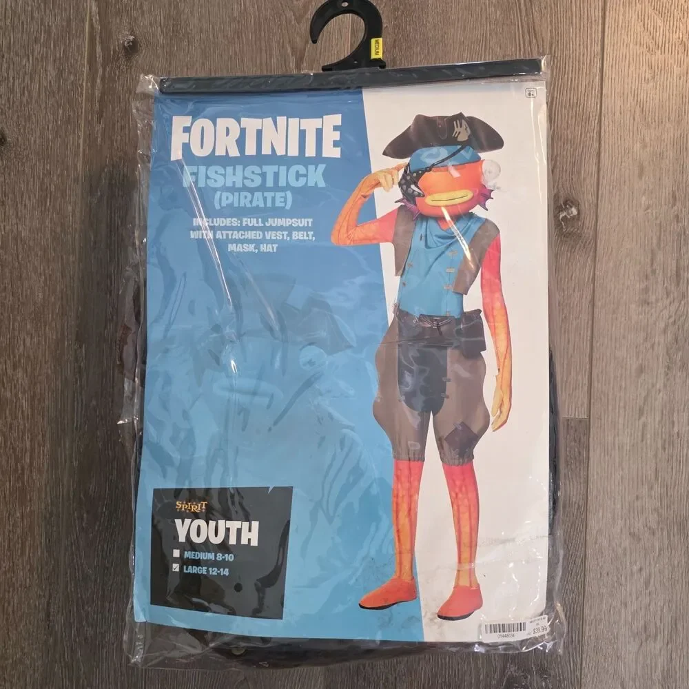 Fortnite Fishstick Pirate Youth Costume Set Mask & Vest Size L 12-14 New